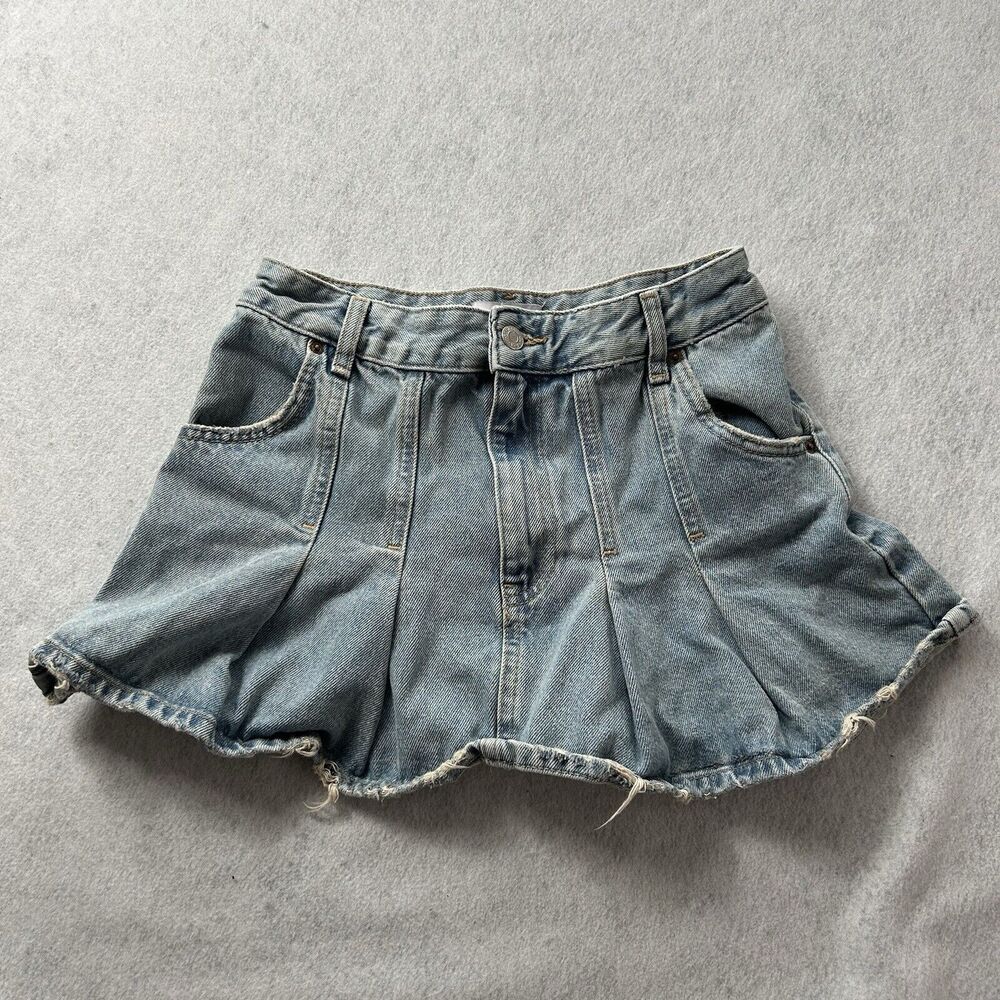 Zara Skirt Women XS Blue Jean Denim Mini Pleated Pockets Tennis Core